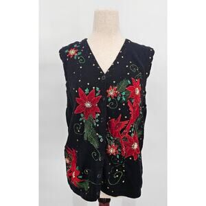 Vintage Kikit Knitwear Women's L Black and Red Cardinal Knit Sweater Vest